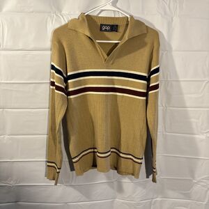 Vintage Gap Knit Sweater 70s Mens Small V-neck Long Sleeve Striped